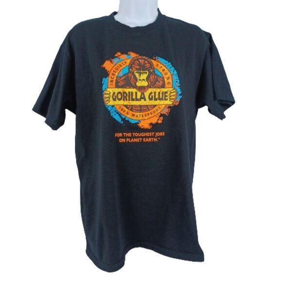 Anvil Retro Vintage Core Y2k Gorilla Glue Logo Black T-shirt Men's Sz Large - Picture 1 of 3